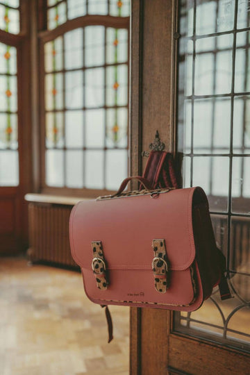 Lederen schooltas met gespen - Leo Antique Pink